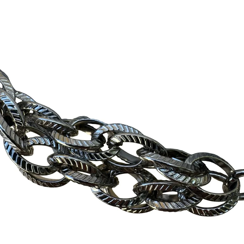 Vintage Y2K Grunge Punk Silver Tone Triple Strand Textured Adjustable Chain Belt